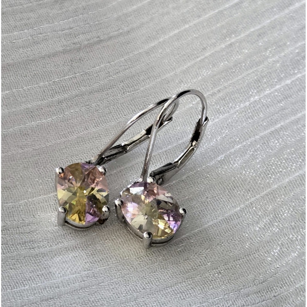 Lucky Topaz Iridescent Dangle Gemstone Sterling Silver 925 Earrings Signed CHJS